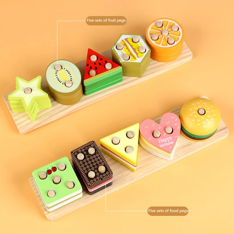 Juego de juguetes cilíndricos apilables con forma y Color, juego creativo de reconocimiento de frutas y verduras para niños, juego a juego de agarre manual, 1 ud.