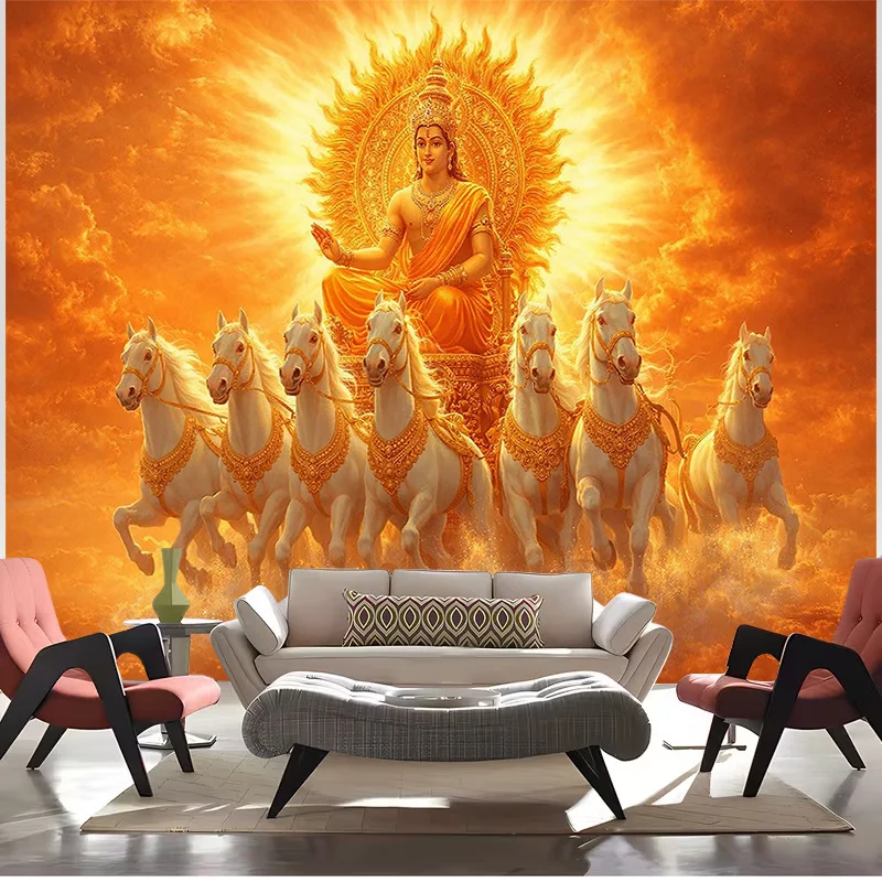 Large Spiritual Hindu Deity Tapestry Wall Decor Gold Mythology Mural Print for Home Living Room Bedroom Wall Hanging Art