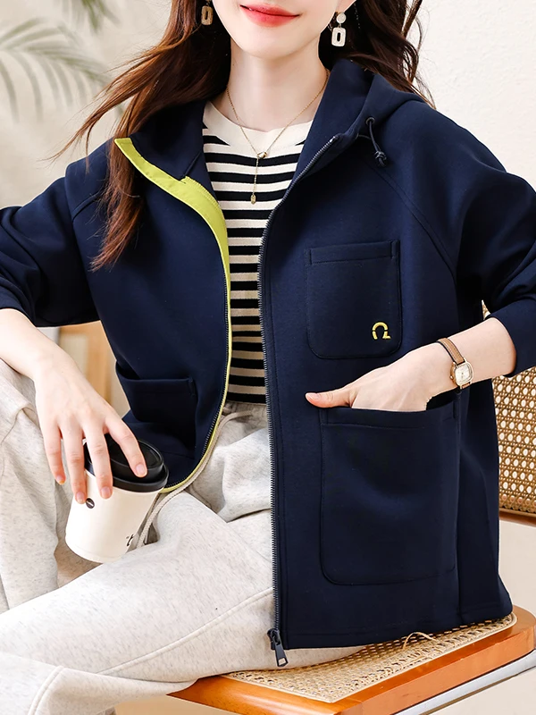 

Faionable Color Blo Hoodie Jaet Women's Loose Top Cotton Spring Autumn New Sle Large Size Open Cardigan Jaet