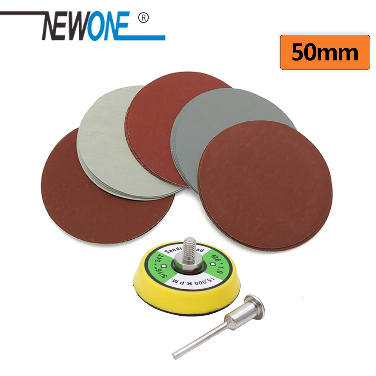 60pcs/100pcs 2 inch 50mm Mix Sanding Sandpaper in Abrasive tool with 3mm Shank sanding Back-up Pad