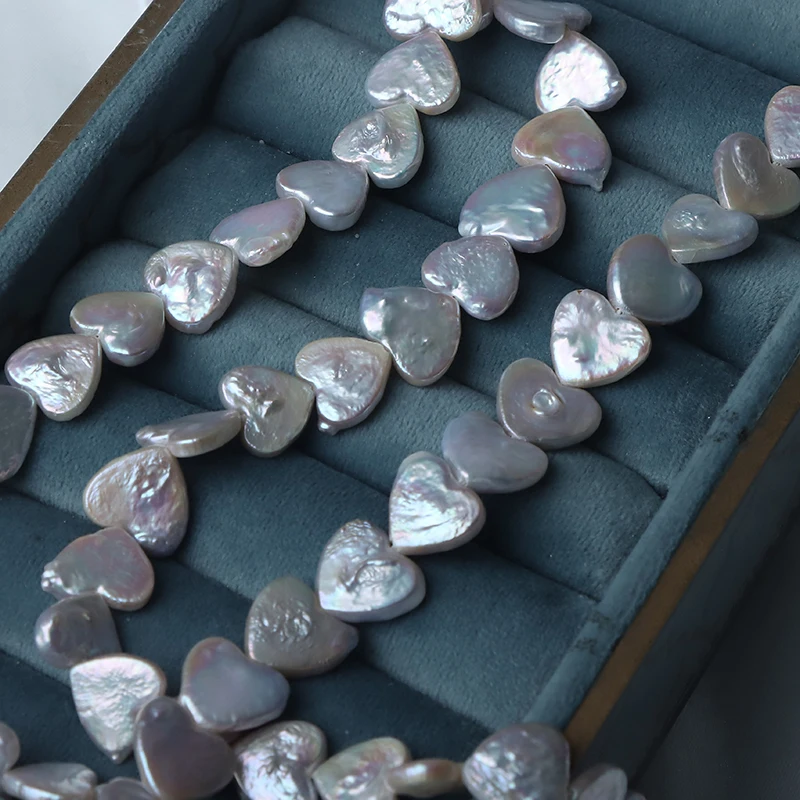Drill-through heart-shaped 12-13mm natural freshwater baroque pearls, DIY handcrafted jewelry materials.