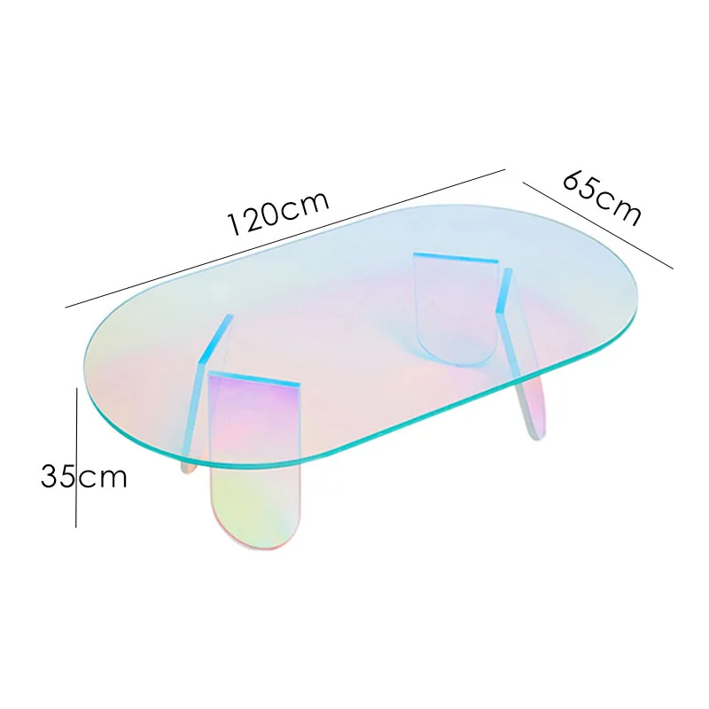 120cm Acrylic Rainbow Color Coffee Table Iridescent Glass End Table Round Side Table Modern Accent Table for Living Room
