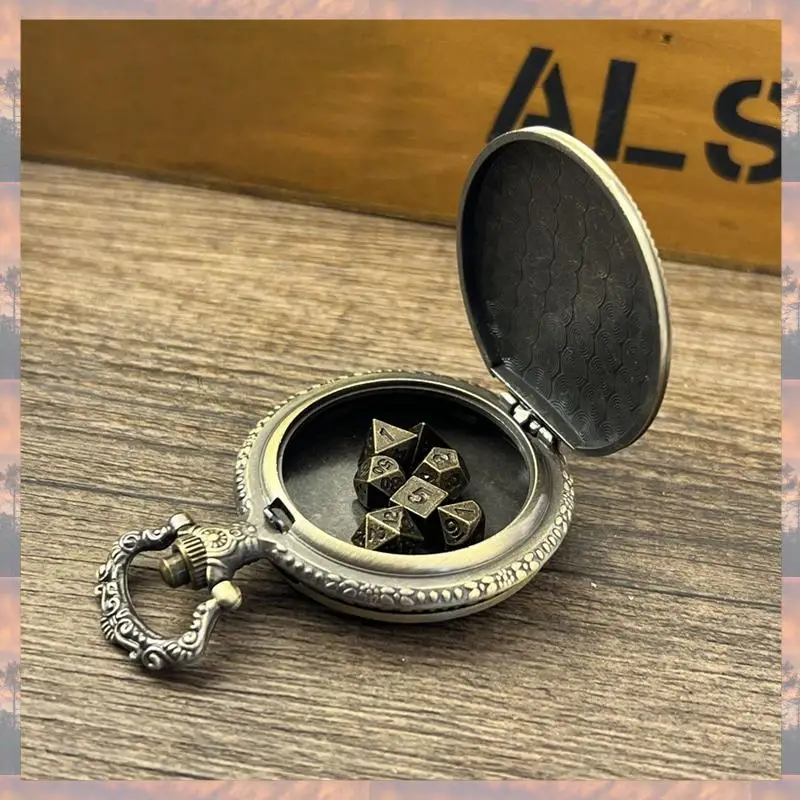 

2025 New-Pocket Watch And Mini Metal Multi-Sided Dice Set Board Game Cool Table Dice Pocket Watch Without Dial
