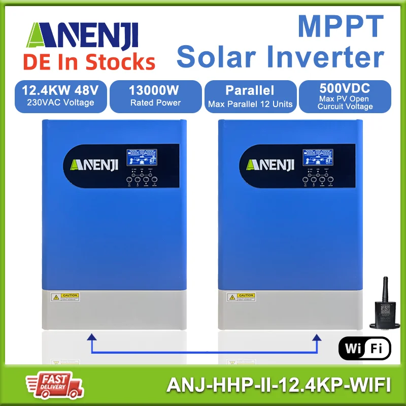 

48V Hybrid Solar Inverter 12.4KW Parallel PV Input 500Vdc MPPT 120A Charger 220VAC Pure Sine Wave Inverter With WiFI BMS