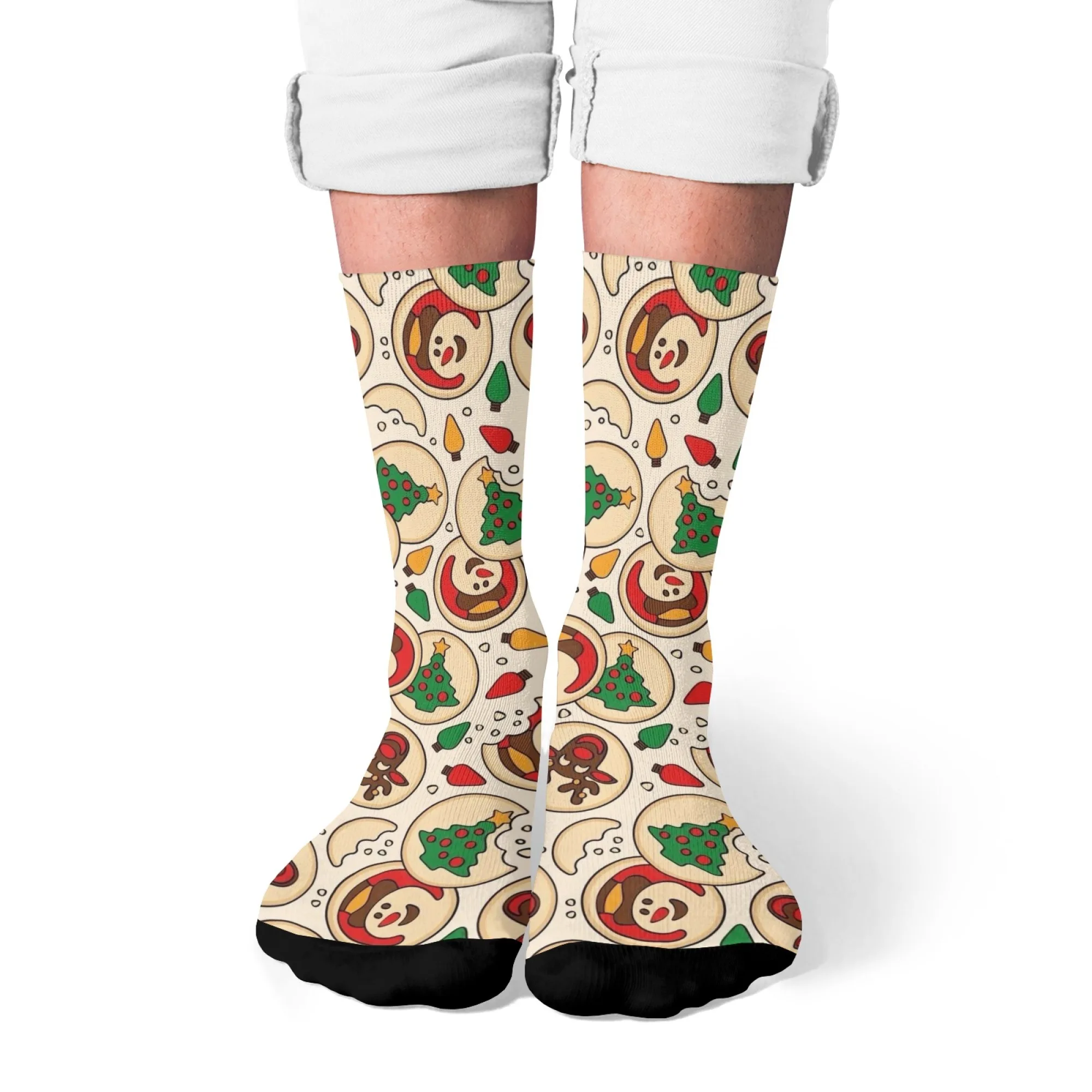 

1 пара мужских носков с рождественским печеньем и принтом, мягкие удобные повседневные носки для повседневной носки и праздничных фанатов, уникальный острый острый