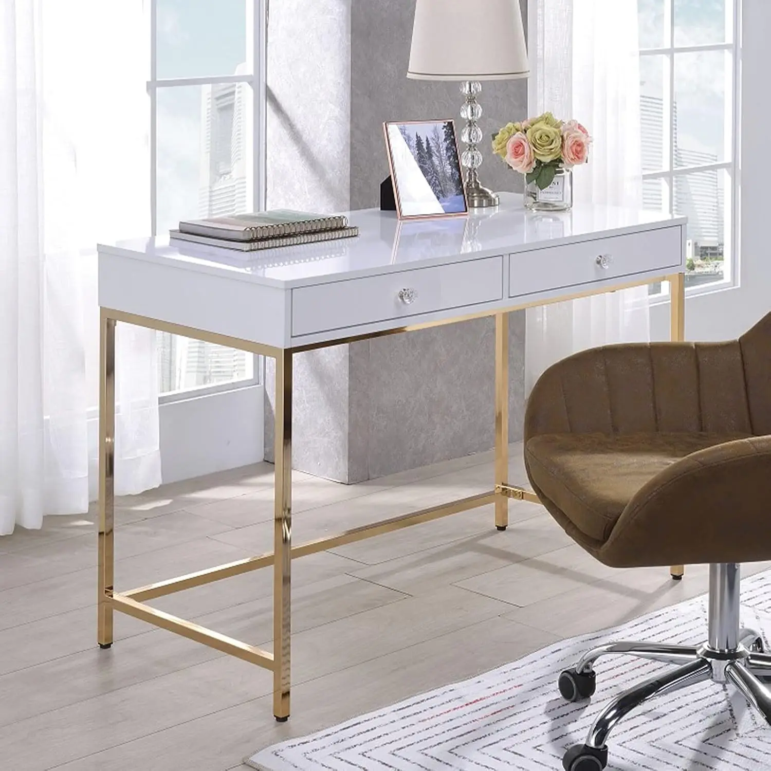 Office Desk Modern Simple Style Work Desk Plenty Leg Room Desk With Storage Easy To Assemble Large Desk Space-Saving For Home