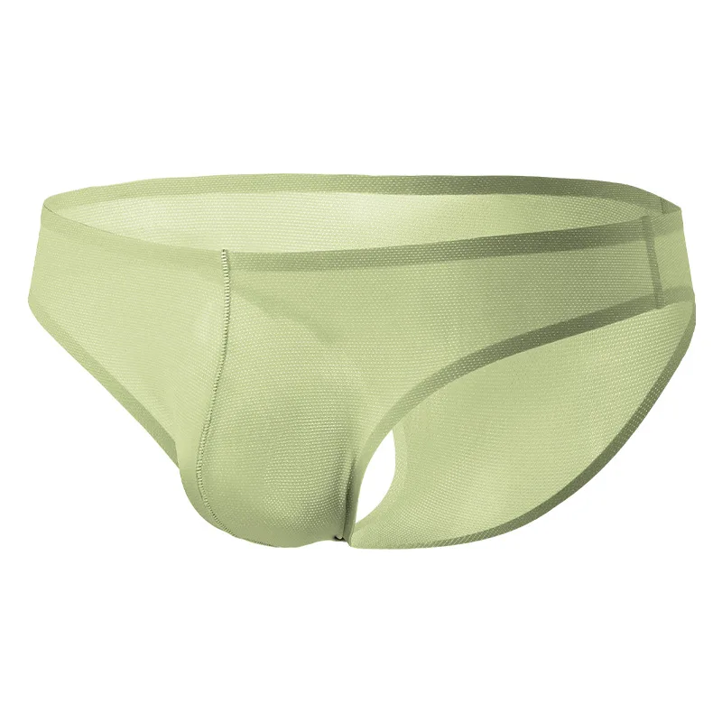 Mens Low Rise Ice Silk Triangle Underpants Seamless Net Hole Half Butt Wrap Transparent Elastic Men Briefs