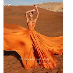 XPAY Sexy Orange Silk Chiffon Long Prom Dresses Beach Sweetheart Split Evening Gowns Long Formal Party Dress Vestidos de fiesta