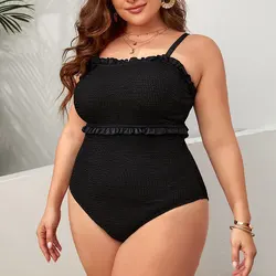 Plus Size Women's Swimsuit One Piece Sling Bathing Suit Solid Beachwear Fashion Sexy Ruffle Monokini Backless Swimwear 2024