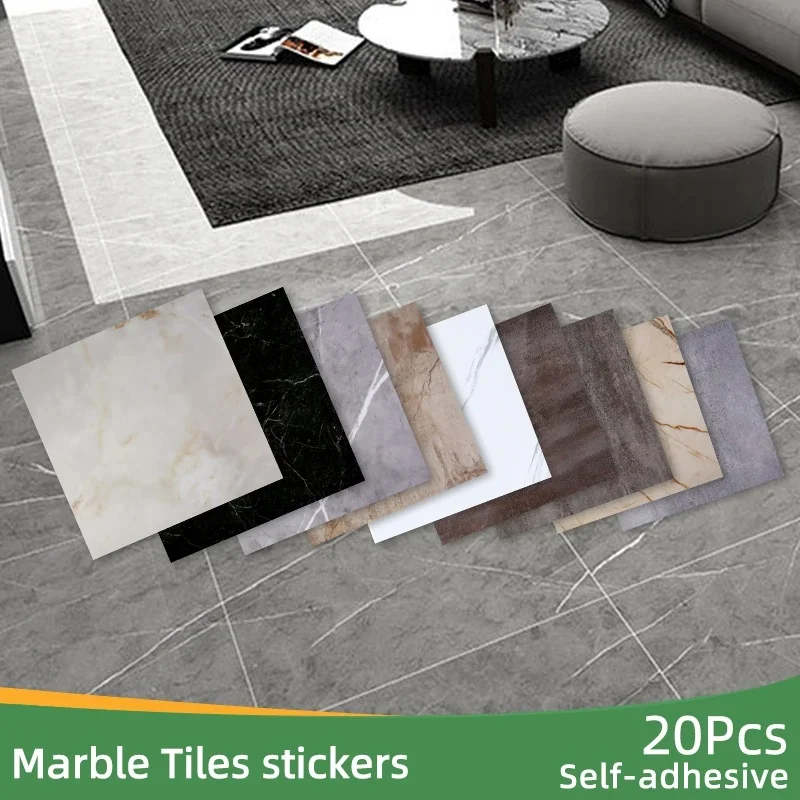 10/20PCS Simulated Thick Marble Tile Wall Sticker PVC Waterproof Self-adhesive Living Room Toilet Kitchen Home Floor Stickers