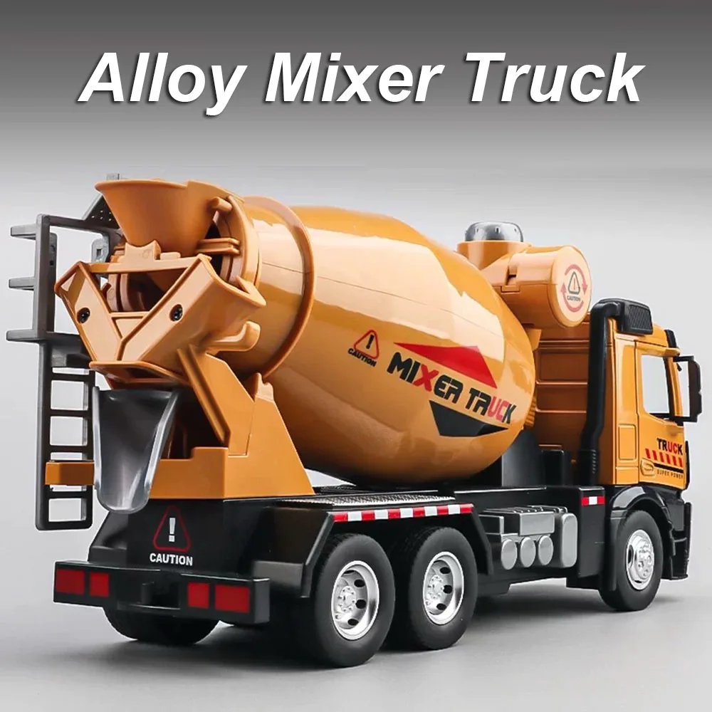

1:24 Mixer Truck Toys Alloy Cars Diecast Models Wheel Pull Back Crane Light Music Miniature Engineering Vehicles Kids Best Gifts