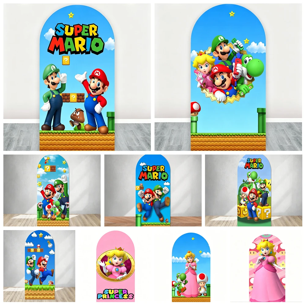 Super Mario Bros. Double Sided Arch Background Princess Peach Children's Birthday Party Decoration Baby Shower Photography Props