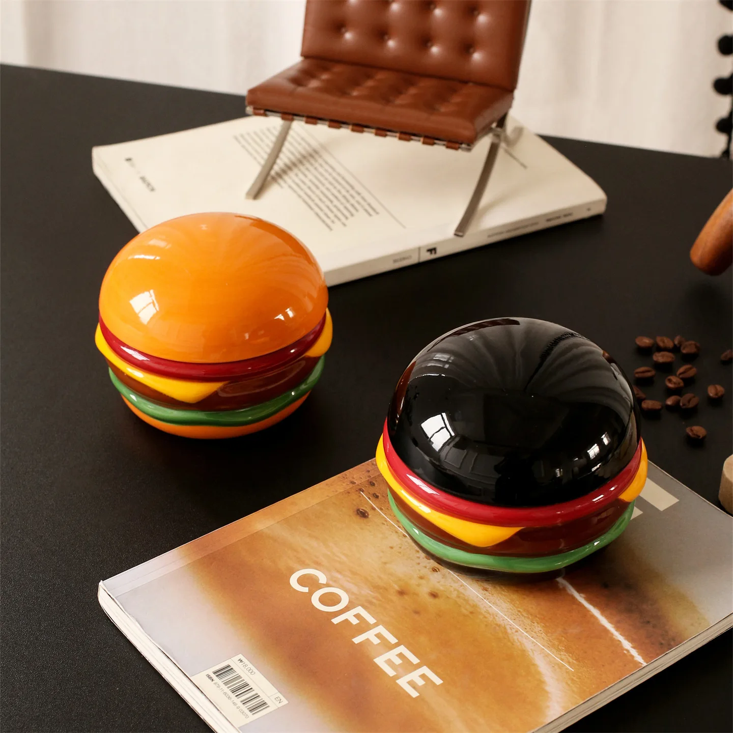 Cenicero de hamburguesa de diseño Original y creativo con tapa, objeto de dibujos animados, regalo para dormitorio, adorno de regalo de escritorio, decoración del hogar