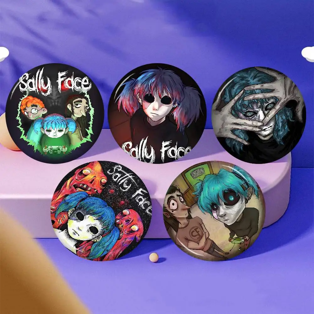 Cartoon Sally Face Round Button Pins Slogan Creative Brooches Backpack Clothes Decoration Fashion Cartoon Jewelry Gifts