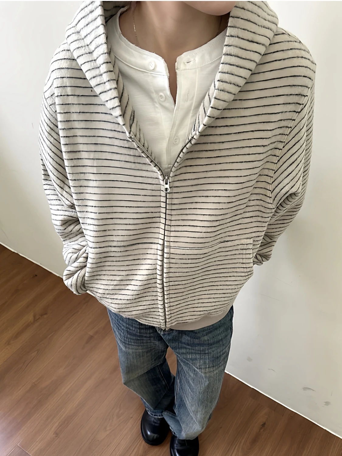 

Ранняя осень, мужская толстовка с капюшоном, бархатная текстура, полосатый ленивый Sle Boxy, открытый кардиган, тюнер, подставка, полиэфирное волокно