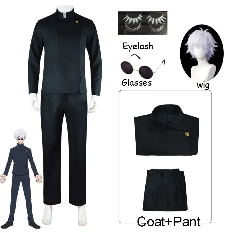 

Anime Jujutsu Kaisen Gojo Satoru Cosplay Gojo Costume High School Uniforms Black Blue Suit Halloween Roleplay White Wig Eyelash