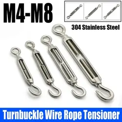 1Pcs Hooks & Eye Turnbuckle Wire Rope Tensioner M4/M5/M6/M8 304 Stainless Steel Tension Device Line Oc Oo Cc Type