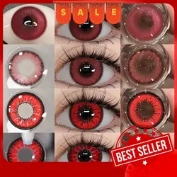 UYAAI 1Pair Red Contacts Vampire Night Red Eyes Blood Red Fashion Gloss Eyes Cosplay Party Soft Yearly Free Case Tweezers