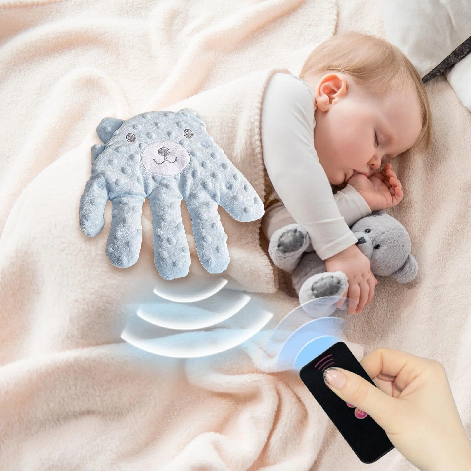 Almohada de Palma Anti-Sobresalto para Bebés - Ayuda para Dormir con Vibración Ajustable, Calmante para Bebés, Palma de Confort Lavable para Recién Nacidos