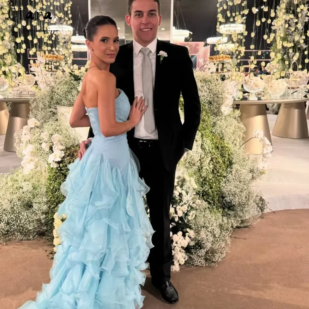 Clara personalizado A-line multicapa tubo superior fuera del hombro vestidos de noche 2025 mujer de lujo elegante vestido de noche vestido largo de fiesta