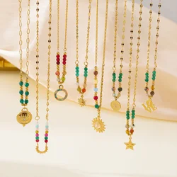 New Trend Natural Stone Necklace Gold Color Stainless Steel Sun Star Pendant Necklace Party Anniversary Jewelry Gift Waterproof