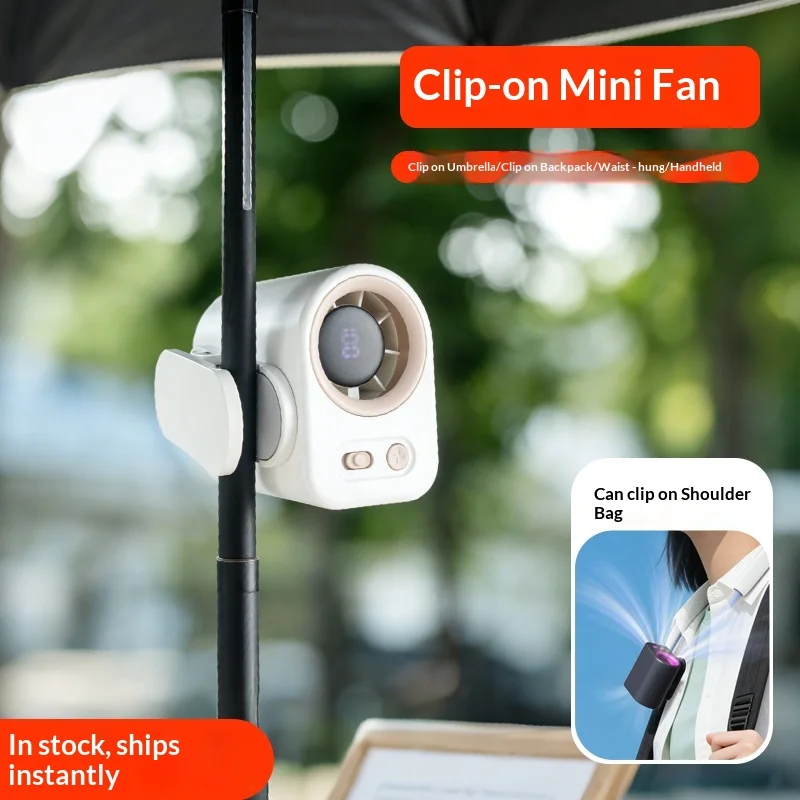 Portable Clip Fan with Umbrella Clip, High-Speed Strong Wind, Handheld Mini Fan for Waist, Desk, Outdoor