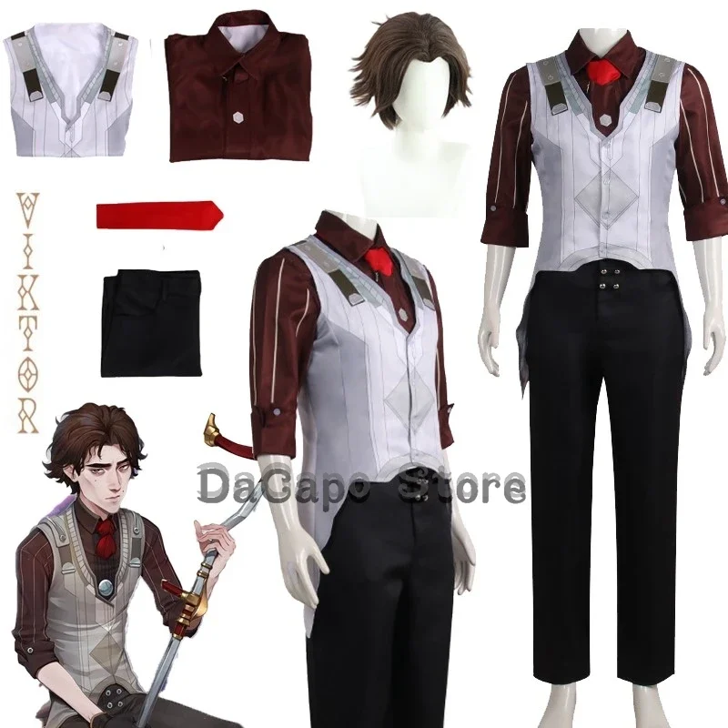 QQ8 فيكتور غامض تأثيري حلي أنيمي LOL قميص سترة السراويل شعر مستعار فيكتور ملابس رجالي دعوى هالوين كرنفال حفلة تمويه 5Lk¥