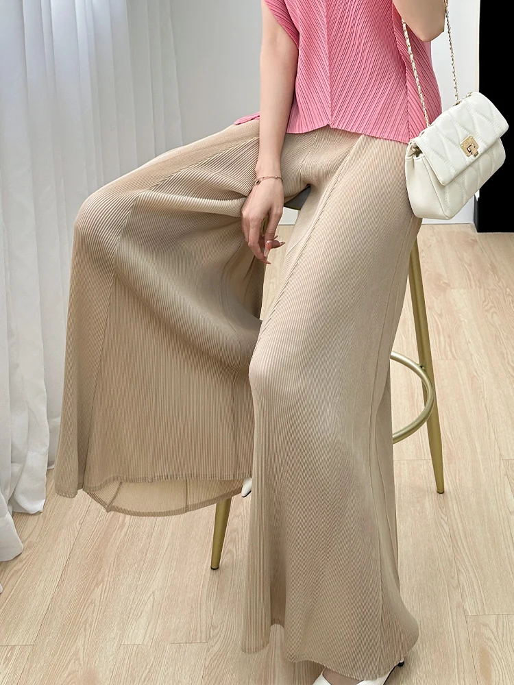 

Модные удобные брюки с тремя зонами комфорта, облегающие, тонкие, однотонные, плиссированные, из полиэфирного волокна, для повседневной носки, комплект из девяти предметов