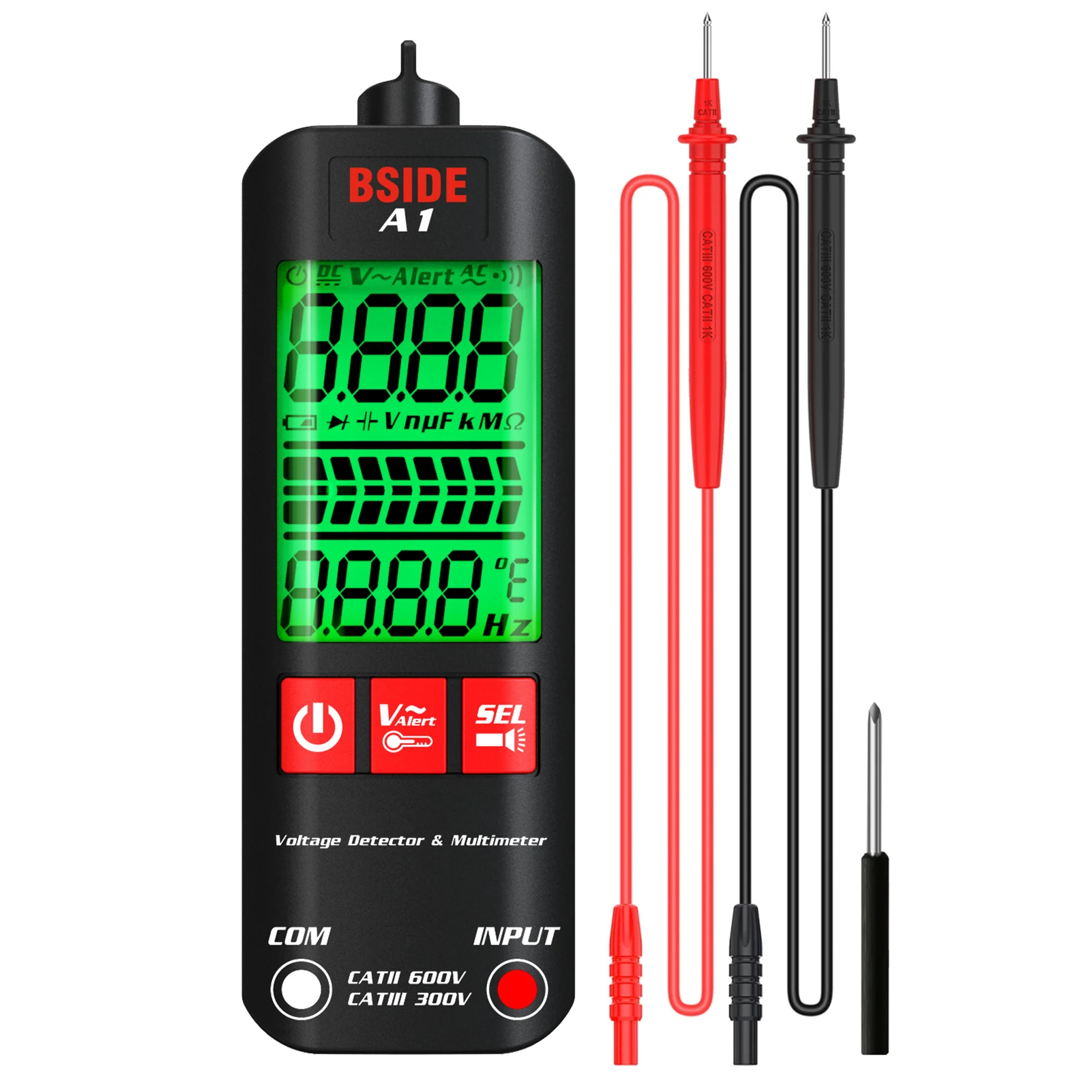 BSIDE A1 Mini multimetr czujnik napięcia cyfrowy Tester LCD 2000 zlicza napięcie DC/AC częstotliwość rezystancji NCV ciągłość na żywo