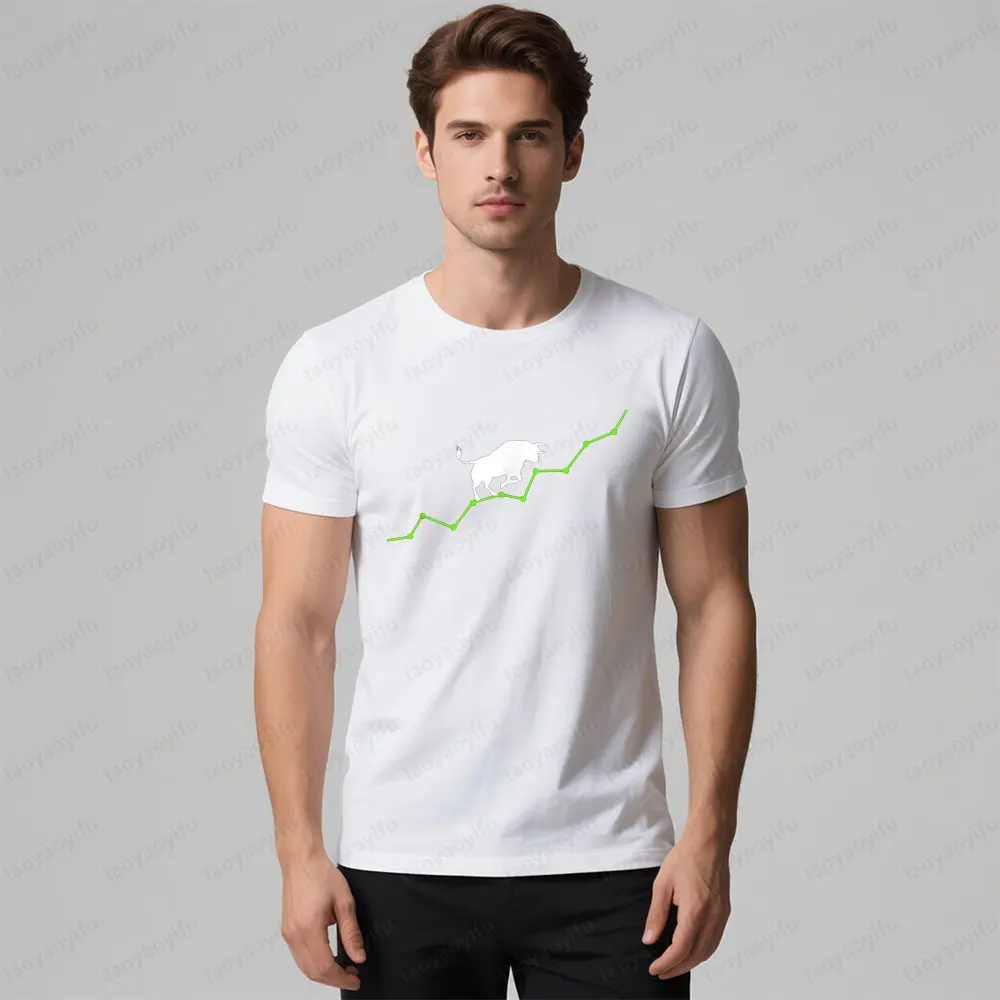 سوق الأسهم الثور تي شيرت الأسهم الارتفاع التي شيرت الأسهم تاجر المحملة القمم الرجال النساء الصيف الحياة اليومية Crewneck القطن قصير الأكمام #4