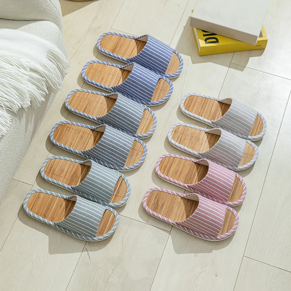 Bamboo House Slippers Sweat-Wicking Open Toe Slippers Odor-Resistant Couples Indoor Slippers for Living Room Bedroom