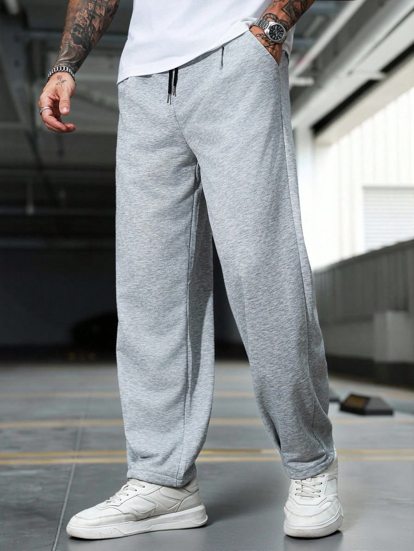 

Men's mature street casual drawstring waist straight loose sports pants solid color high quality fitness long sweatpants