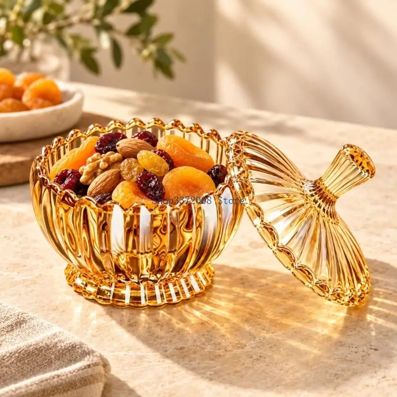 Clear Candy Storage Box Sugar Dish With Lid Crystal Covered Candy Bowl Buffet Container with Wide Opening and See-Through