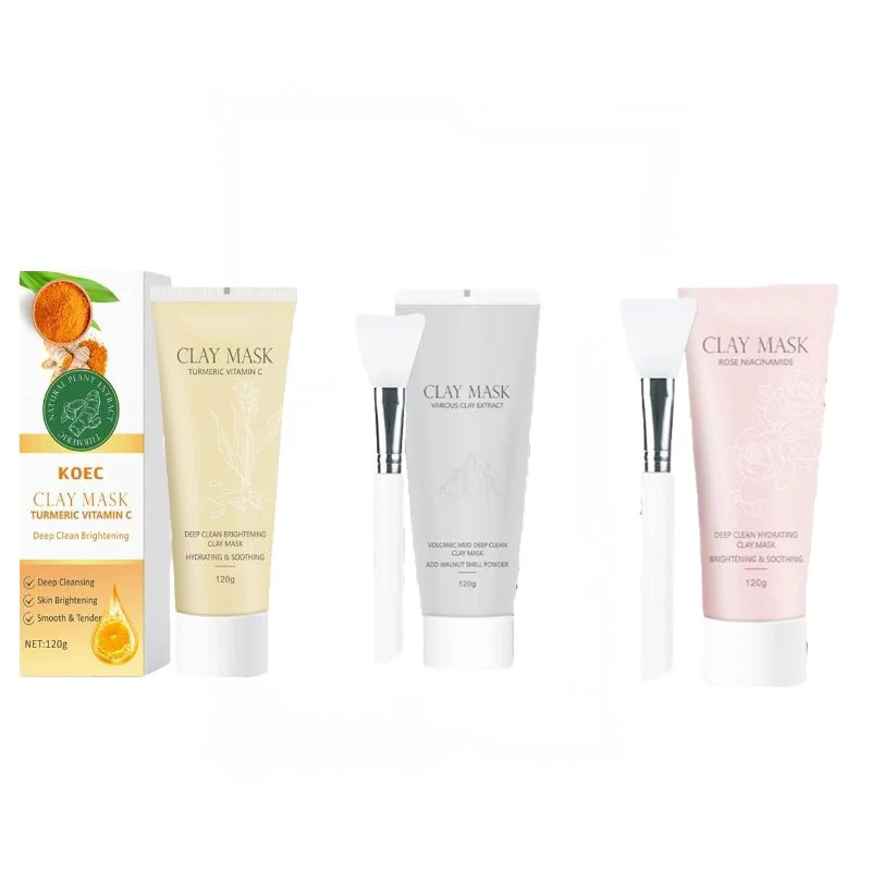 Turmeric VC/Niacamide/Clay Cleansing Mud Mask with Brush, Brightening and Blackhead-Removing Applicable Mask, Nourishing the Ski