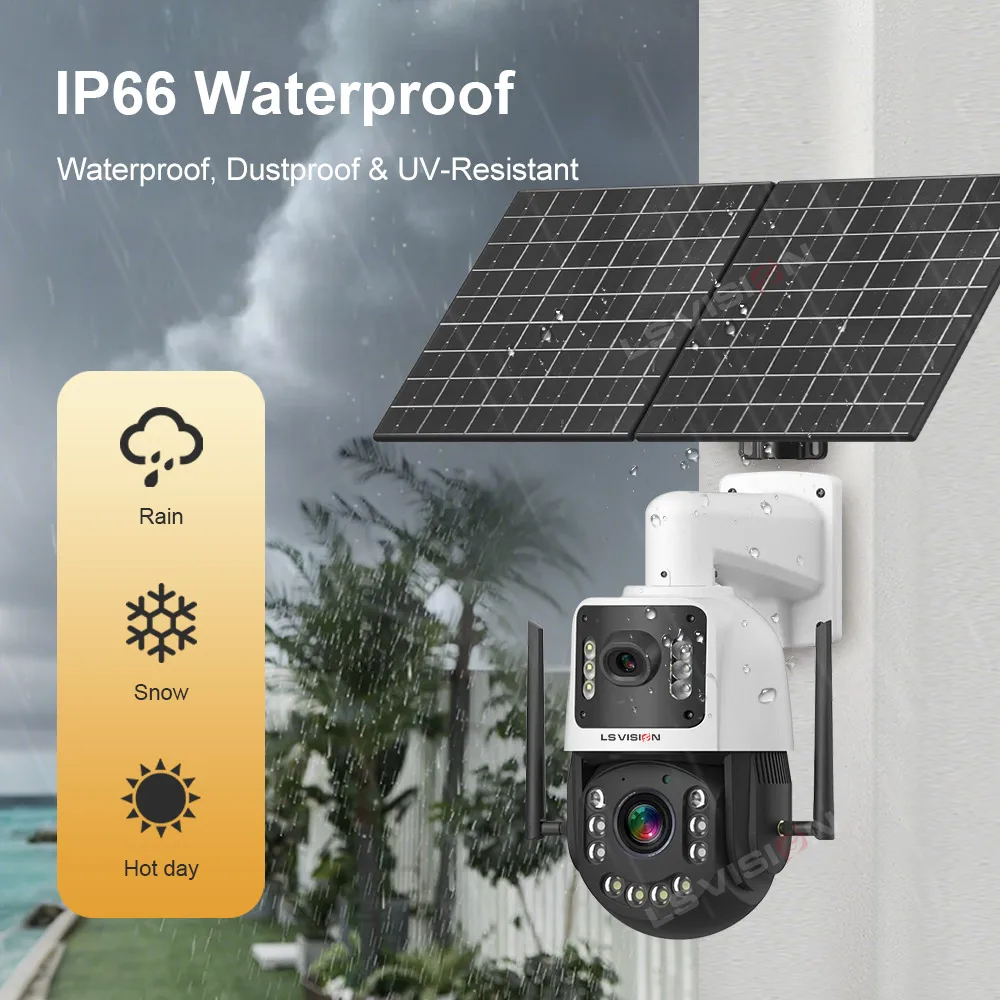LS VISION 20W Outdoor Solar 4MP Dual Lens 50X Zoom CCTV Network Camera Waterproof Battery & 24/7 PTZ AOV Solar 4G PTZ Camera