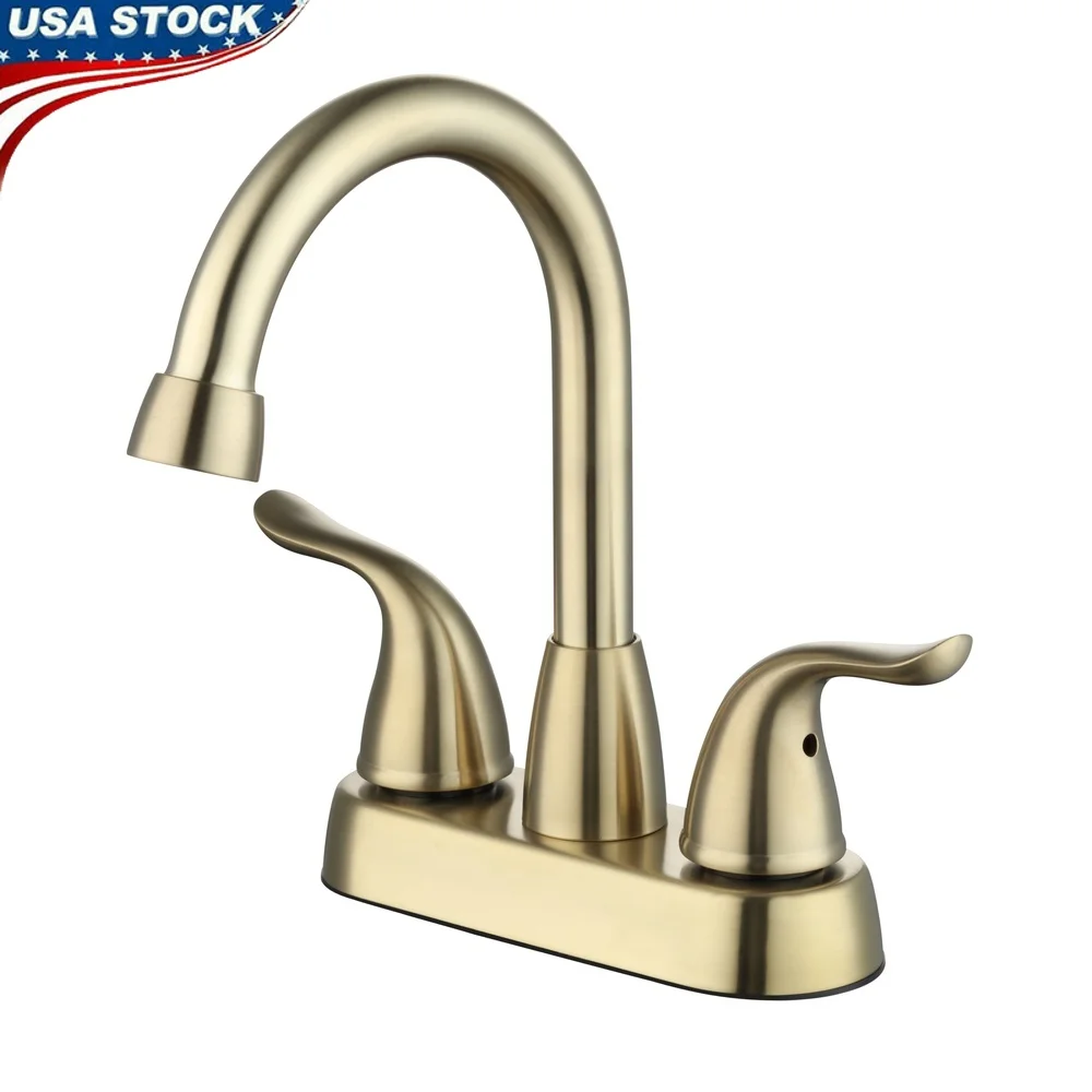 

Смеситель для ванной комнаты с высокой дугой и центральной установкой, матовое золото, двойная ручка, выдвижной слив, простая установка, экономия воды, частота потока 1,2 галлона в минуту