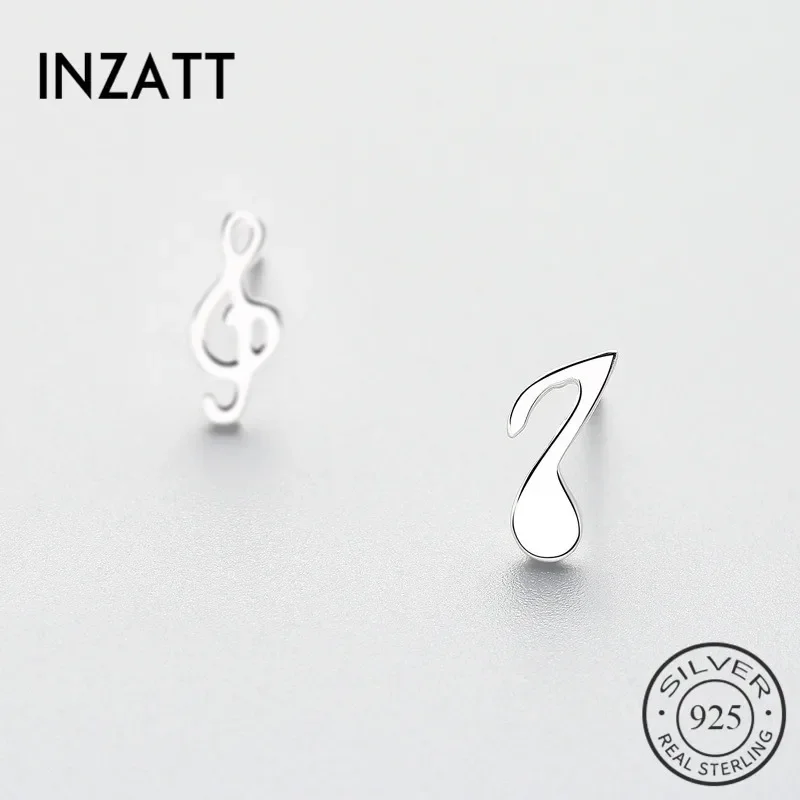 INZATT Artsy Real 925 Sterling Silver Asymmetric Musical Note Stud Earrings  Foe Trendy  Women Jewelry Charm Accessories  Gifts