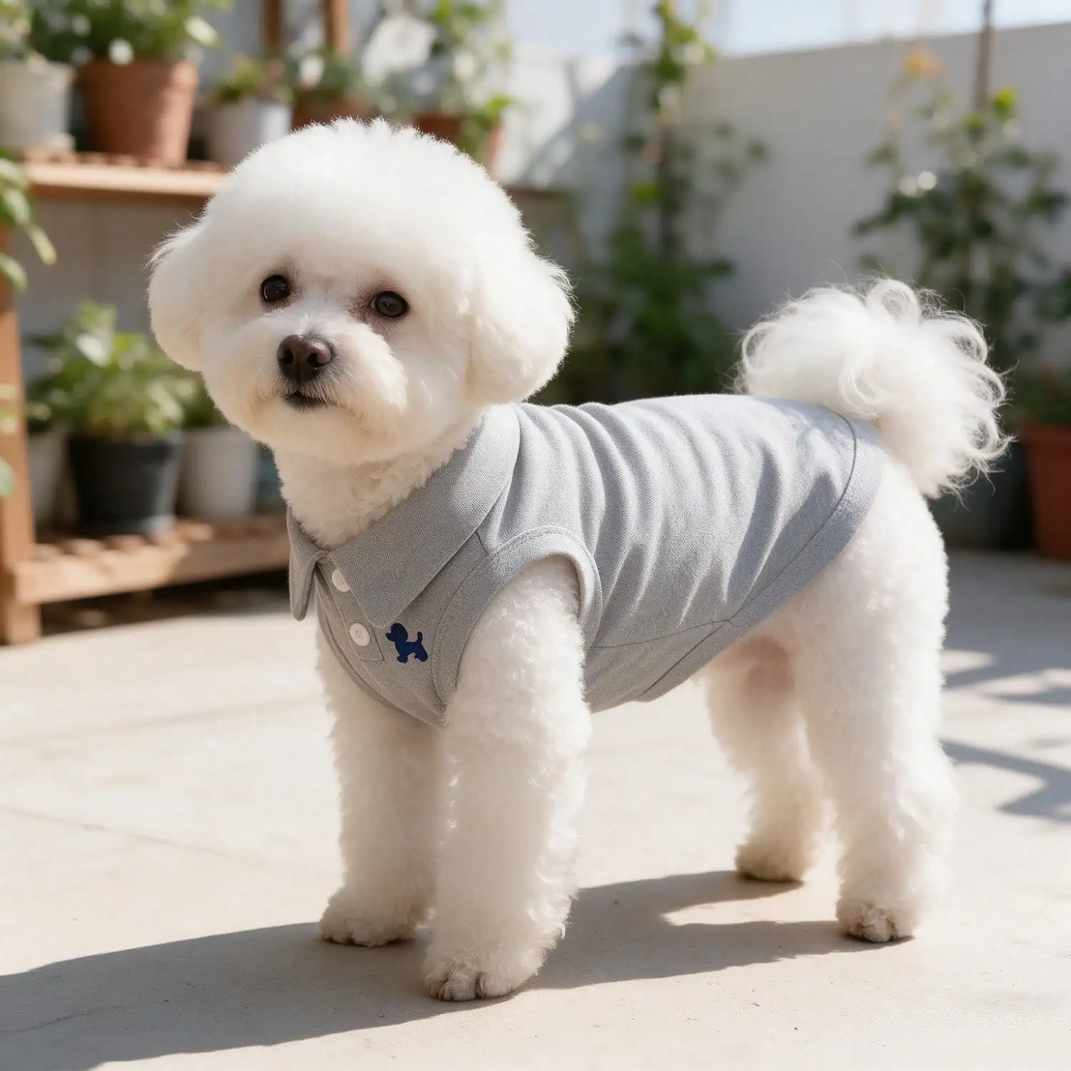 1 Stück graue, ärmellose Polo-Weste für Haustiere, besticktes Hundeshirt für kleine Welpen. – Detail 5