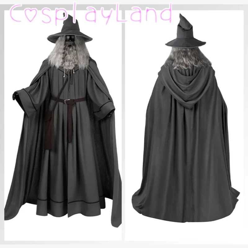 New Arrival Rings Gandalf Cosplay Costume Grey Costumes with Hat Wig Comic Con Outfit Custom Size Halloween Costume Men Suit view 2