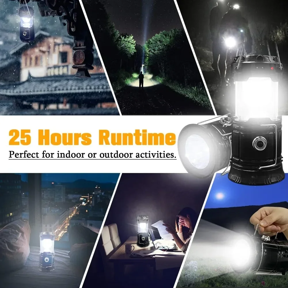 Solar LED Portable Lantern Telescopic Torch Lamp Multi-function Outdoor USB Charge Camping Emergency Tent Lamp Outdoor Lighting