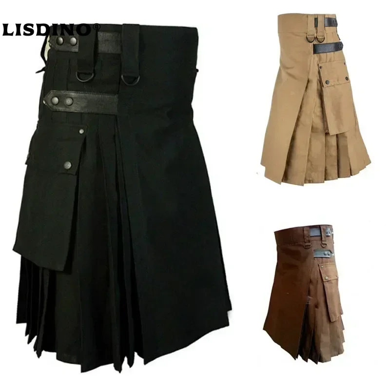 

LisdinoFashion Scottish Men Adult Traditional Kilt Medieval Metal Vintage Gothic Punk Pleated Skirt Halloween Cosplay Costumes