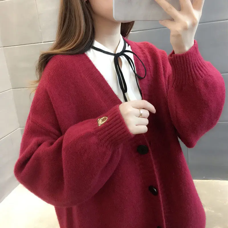 Frauen strickjacke pullover mantel strickjacke etwas Koreanische lange hülse v-ausschnitt lose und dünne alle-spiel cardigan pullover top