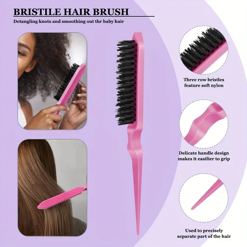 7-teiliges Friseur-Werkzeug-Set mit Borsten, Rattenschwanz, Kantenkamm, Augenbrauenbürste mit Flechter, Pferdeschwanz, Creator, Wassersprüher, Styling-Set – Detail 3
