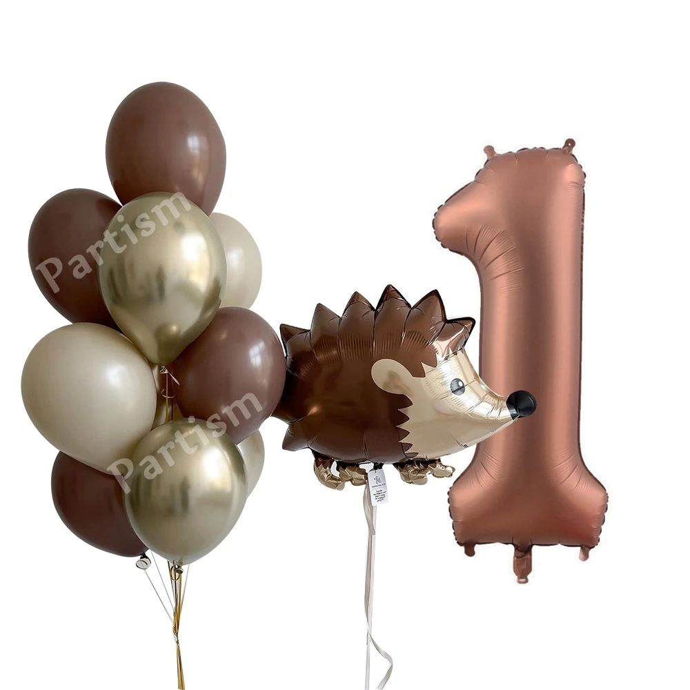 13pcs/set Hedgehog Balloon Set Coffee Number Balloon for Boy's Woodland Animal Happy Birthday Party Decorations Kids Gifts