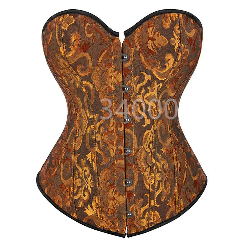 

Yellow Corset Bustier Tops Sexy Lace Push Up Plus Size Flower Print Corselet Overbust Victorian Burlesque Vintage Costume