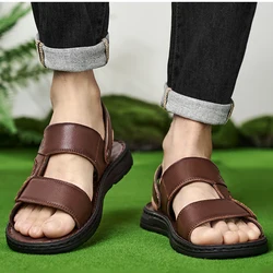 Summer Men's Leather Sandals Outdoor Non-slip Men's Beach Sandals Handmade Leather Men's Shoes Fashion Men Flip-flops