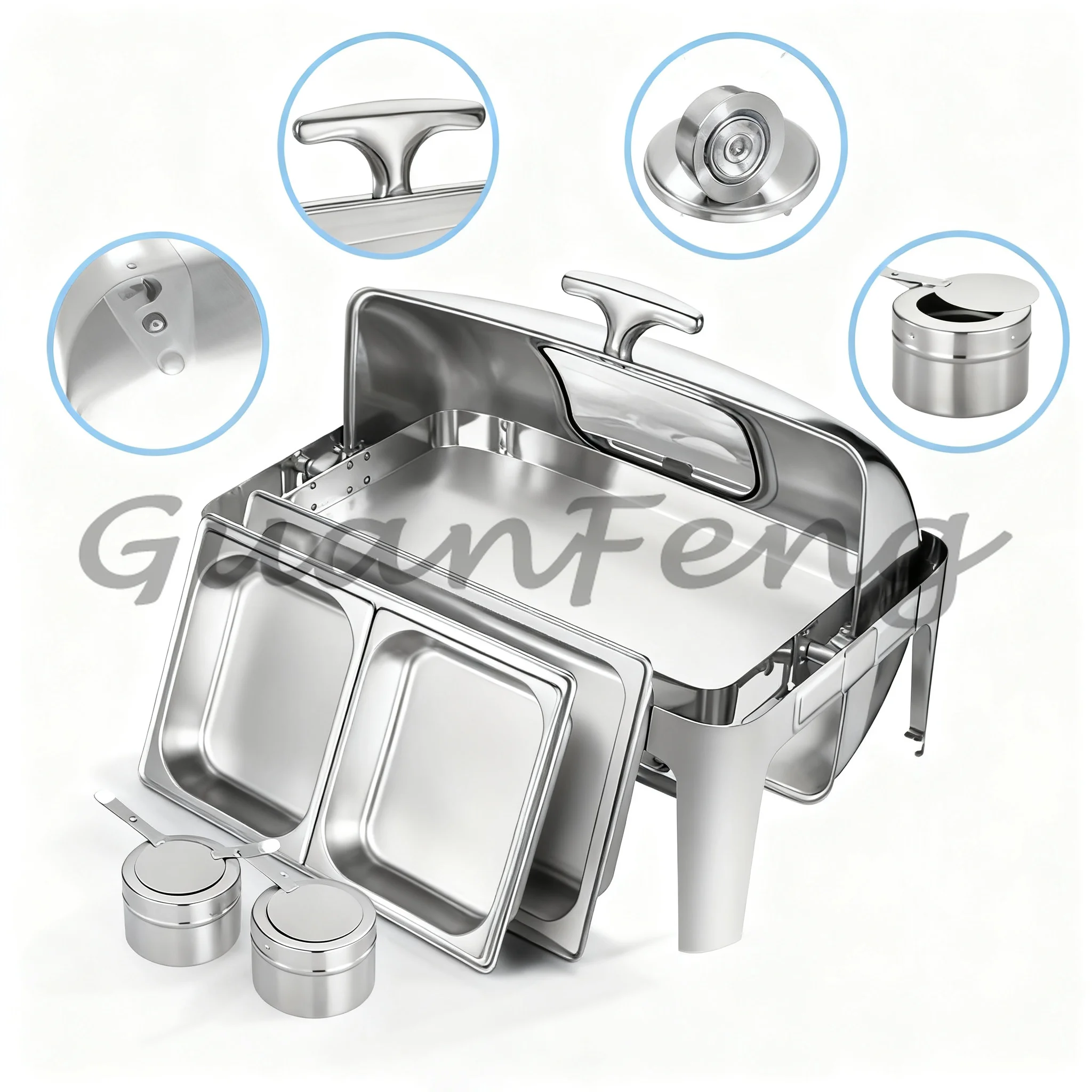 Stainless Steel Chafing Dish Buffet Set, 9 Quarts Roll Top Food Warmer with 1/2 Size Pan, Easy to Clean for Parties & Events