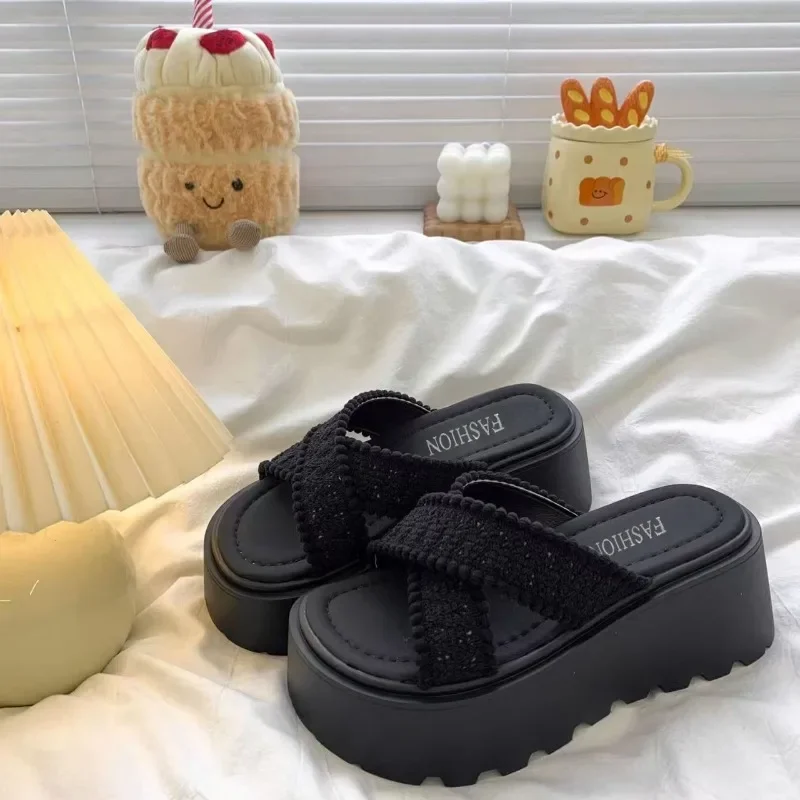 

New Summer Women's Scoop Cake Bottom Sandals 7cm Sole Height Fashionable Sandals Women's Shoes for Leisure and Vacation Beach