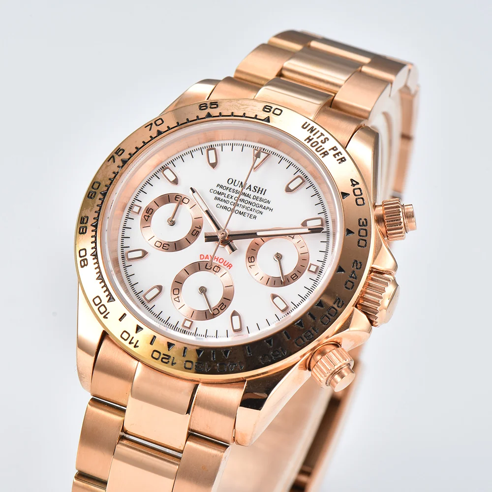 Orologi con movimento VK63 orologi da uomo di lusso orologi in oro rosa orologi impermeabili in vetro zaffiro orologi di fascia alta da 39 mm