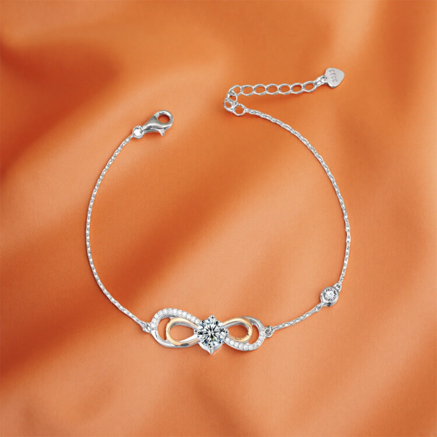 

Браслет Infinity Diamond для женщин из серебра 925 пробы с муассанитом, удлиняющая цепочка, покрытие из золота и белого золота